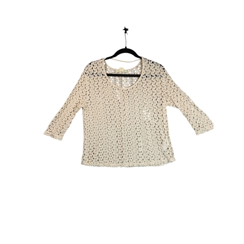 Stars‎ at Stars Cream Crochet Knit Top Womens Small 3/4 Sleeve Boho Scoop Neck